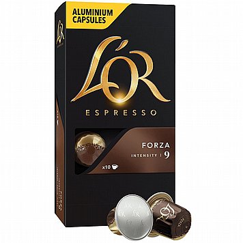 10 קפסולות אלומיניום L’OR FORZA - חוזק 9 10 קפסולות אלומיניום L’OR FORZA - חוזק 9